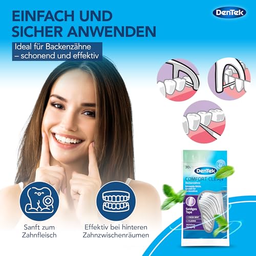 1 x 30 Stk. Dentek Comfort Clean Zahnseide Sticks, speziell für Backenzähne - Zahnreinigung der hinteren Zahnzwischenräume - Minzgeschmack - Fluorid - Zahnstocher , 30 Stück (1er Pack)