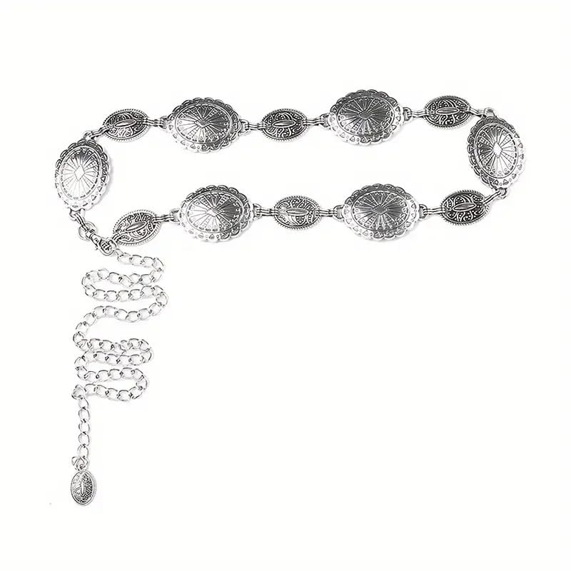 Western Belts for Woman Cowgirl Concho Silver Chain Belt for Jeans Dresses Rodeo Country Concert Outfits for Women2