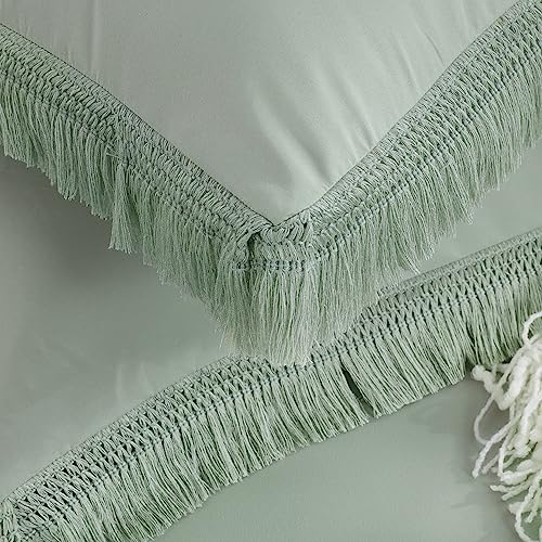 Hombys 120X120 Oversized King Comforter Set With Tassel, Sage Green Boho Bedding Comforter For California King Bed, Tufted Bohemian Bedding Sets With 2 Matching Pillow Cases #TOP6