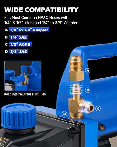 Image of Orion Motor Tech Vacuum Pump, 4.5 cfm 1 /3 hp HVAC Single Stage Vacuum Pump for R12 R22 R134a R410a R502, Auto AC Vacuum Pump Kit for Automotive Air Conditioner Resin Degassing & More, Oil Included