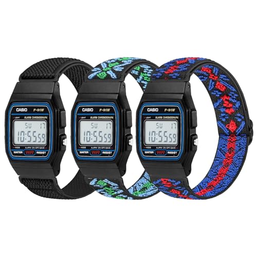 3�{�p�b�N�̃S���o���h�BCasio F91W/Casio AE-1300/AE-1200/AE-1000/F-108/W-217H/W-218H/A158W/A168W/SGW-300H/W-800H�ɑΉ� ���߉\�ȐL�k���X�|�[�c�X�g���b�v ���K�ȃi�C��