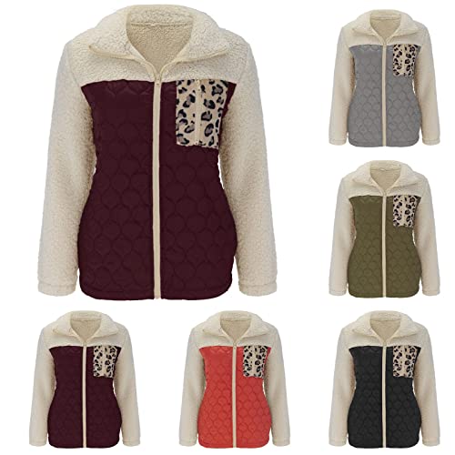 Veste en peluche patchwork à fermeture éclair et coupe lâche gris - 2