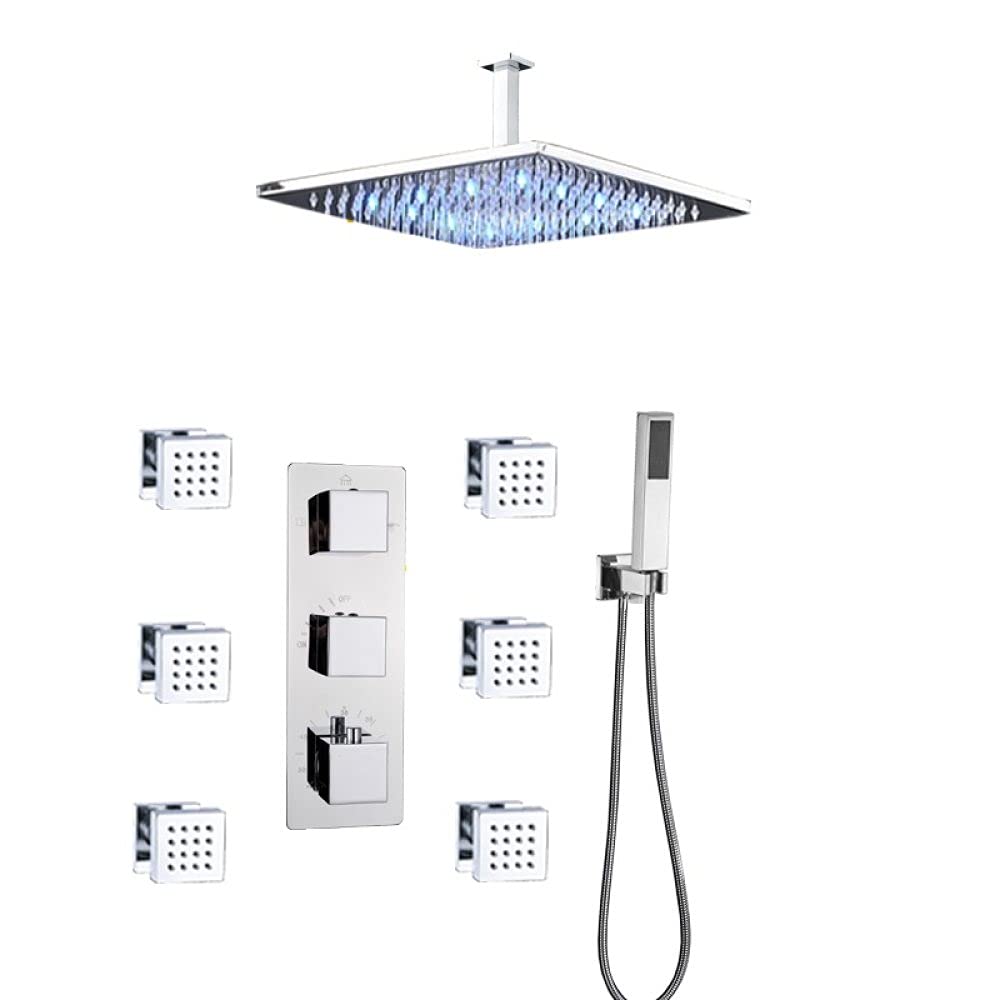 Rubinetto termostatico per bagno Rubinetto per vasca da bagno con doccia a pioggia cromata a LED Rubinetto per vasca da bagno Miscelatore per doccia Rubinetti per doccia da bagno, set doccia da 8