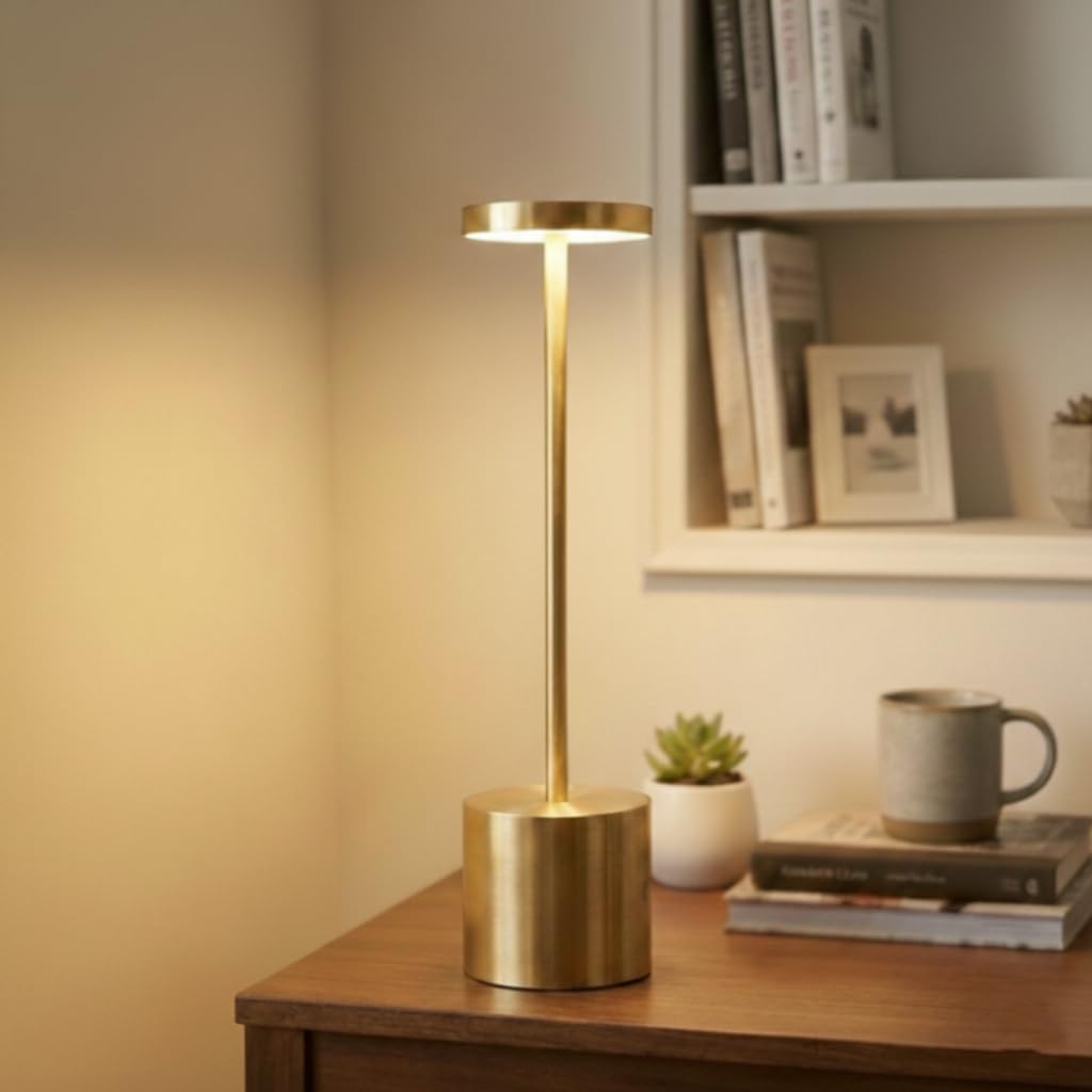 Table Lamp | 2000mAh Battery | Home Decor, Lamp, Lamps for Bedroom and Living Room, Stepless Dimming, 3 Colour Touch Control, USB-C Charging (Metal - Gold)-image-20