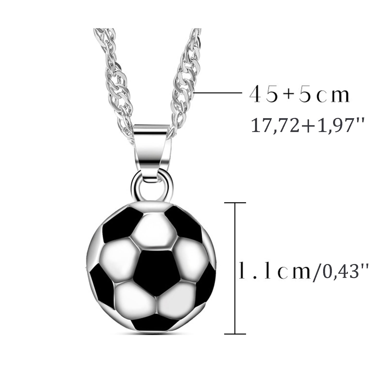 Collier avec pendentif en forme de football, en acier inoxydable, cadeau de football, pour garçons, filles, enfants, hommes, femmes, bijoux unisexes pour Noël, 55 cm