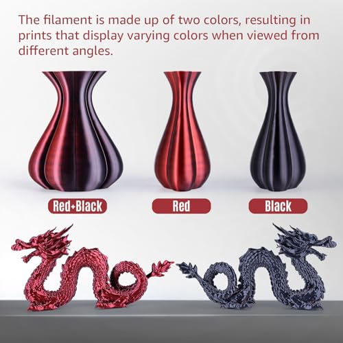 Image of Silk Dual Color PLA+ 3D Printer Filament 250g, Mini Spool, Black+Red, 1.75mm