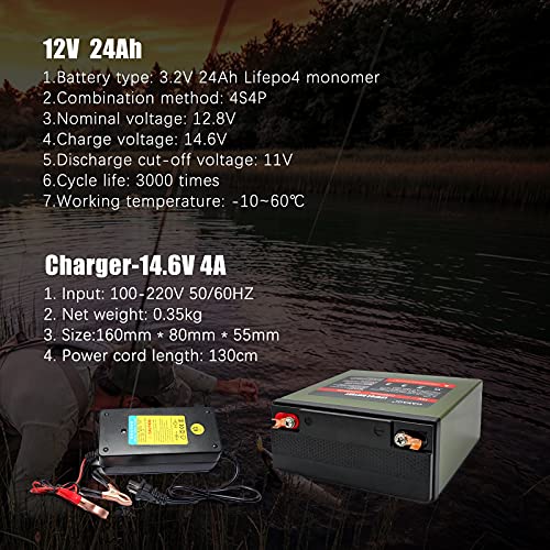 HAKADI 12V 24Ah Lifepo4-Batterij Oplaadbare Batterij Lithium-Ijzerfosfaatbatterij 3000+ Deep Cycle-Batterij Met Oplader… - Afbeelding 5