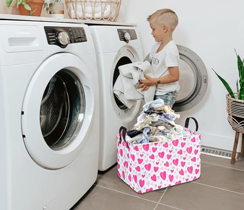 Image of Rectangle Gift Storage Basket Home Shelf Storage Basket Organizer Box Clothes Laundry Hamper Nursery Basket Laundry Basket with Handles (Heart)