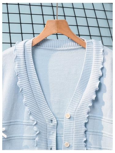 Floerns Girl's Bowknot Ruffle Trim Long Sleeve Knitted Button Down Cute Cardigan Sweater3