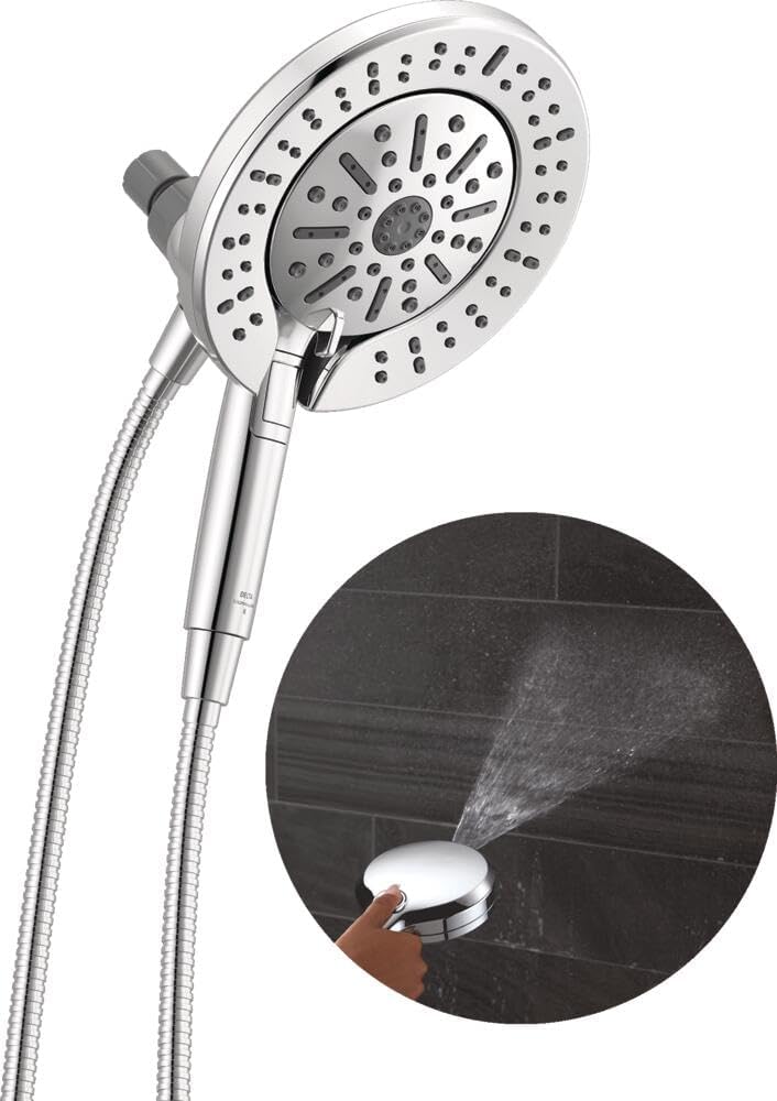 Delta 6-Setting In2ition 2-in-1 Dual Shower Head with Handheld High Pressure ProClean Spray, Chrome Detachable Shower Head with Hose, 1.75 GPM Flow Rate, Chrome 75655