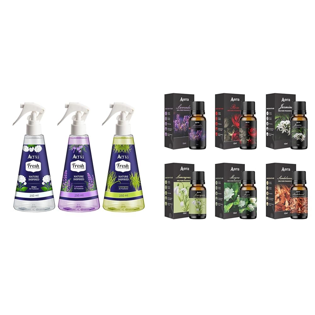 Aerra Mogra, Lavender, Lemongrass Air Freshener Spray Combo, 3x250ml – Festive Bliss Edition, 8400+ Sprays for Home, Pooja Room, Kitchen, Car, Office, Non-Aerosol Odor Eliminator|Aerra Lavender,-image-47