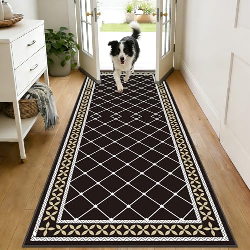HAOYUES Alfombra de Pasillo Larga 40 x 250 cm Alfombra Cocina Antideslizante Lavable Negra Suave Alfombras de área Tapete Corredor Largo para Salón, Entrada, Pasillo, Lavandería