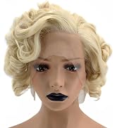 ANOGOL Hair Cap+ 13 * 1 Middle Part Light Blonde Lace Front Wig Synthetic Hair Short Curly 613 Bl...