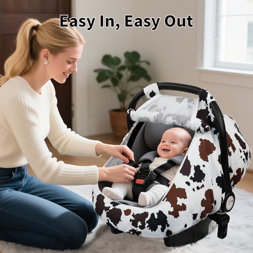 Image of Elstey Car Seat Cover Baby Boys & Girls, 3D Minky Dot Infant Carseat Canopy | Windproof & Lightweight - Stroller Sun Shade with 2 Layers Breathable Mesh Windows, Carrier for Babies Newborn Essentials