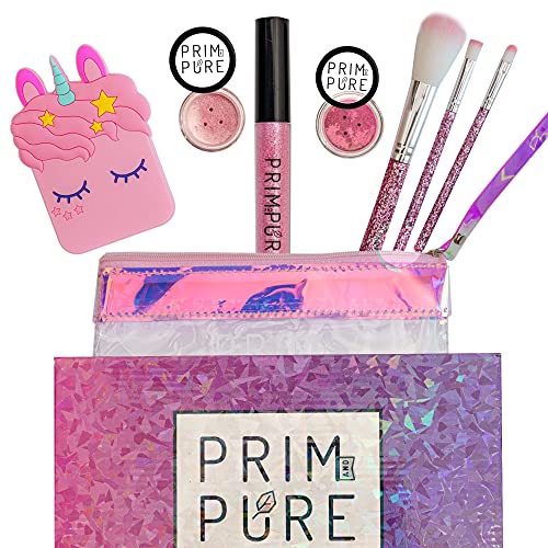 Prim and Pure Mineral Reward Set with Unicorn Mirror| Excellent for Play Dates & Birthday Events | Children Eyeshadow Make-up – Mineral Blush | Natural & Pure Make-up Package for Children| Made in USA (Pink)