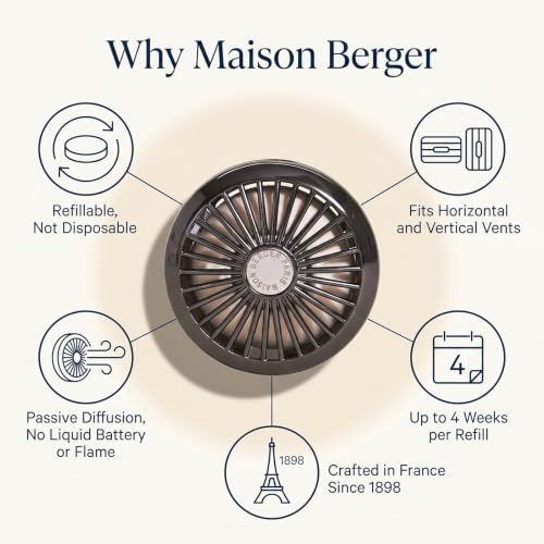 Image of MAISON BERGER Car Diffuser Set, Liliflora | Magnolia Orange Blossom Notes, Refillable Vent Clip with Ceramic Refill, Passive 4-Week Diffusion, Made in France