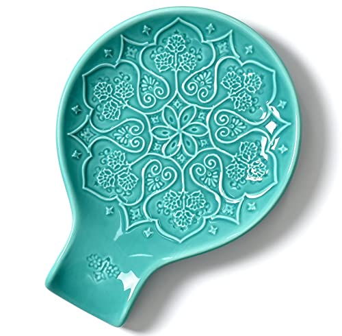Image of Ceramic Spoon Rest for Kitchen Counter and Stove Top - Farmhouse Style Ceramic Spoon Holder for Cooking & Counter Protection(Green)