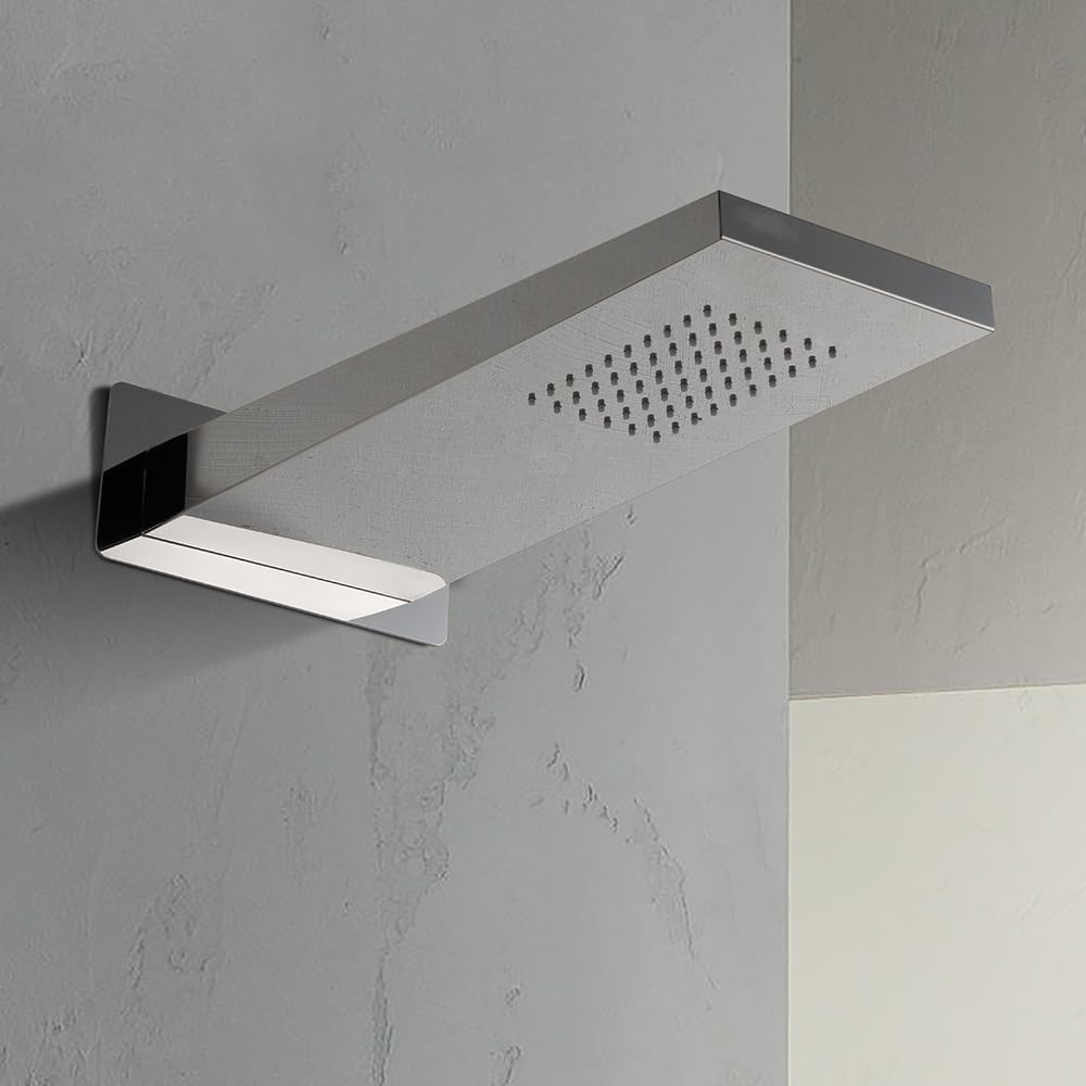 Soffione doccia a sbalzo cromo lucido 22x50 effetto pioggia, in acciaio inox