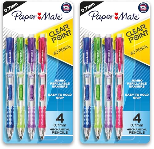 Image of Paper Mate Clearpoint Mechanical Pencils, 0.7mm HB #2 Lead, Assorted Fashion Barrel Colors,Teacher Supplies, College, Note Taking, 4 Count (Pack of 2)