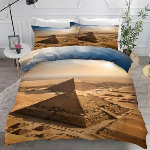 Housse de couette 220x240 Pyramides Egypte avec 2 taies d'oreiller en microfibre