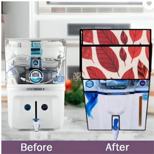 Image of KALRA MAGIC RO Water Purifier Cover - Waterproof & Dustproof Body Protector for Kent Grand & Pulse Aqua, Durable Water Filter Protection, Red Leaf Print