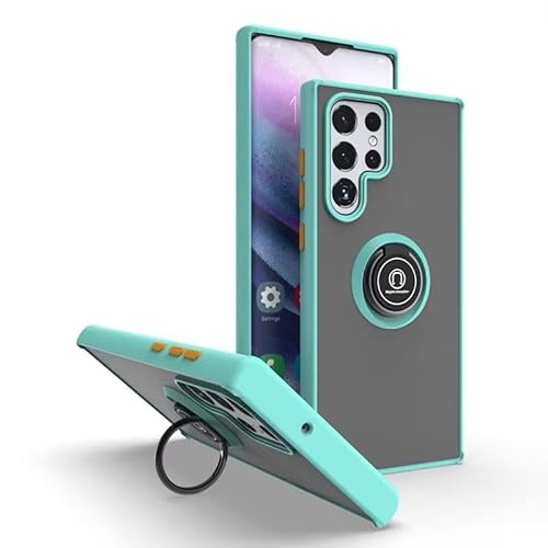 Custodia per Samsung Galaxy S23 Ultra 6.8 Inches Staffa ad Anello Base di Aspirazione Magnetica Cover per Cellulare Trasparente Opaca - Cielo blu