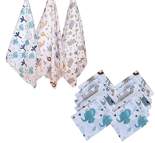 Image of Trance Home Linen Super Soft 100% Cotton Baby Swaddle Cloth + Face Towels /Wash Cloth (3 Pcs Baby Pug Print Swaddle Cloth + 10 Pcs Baby Pug Print Wash Cloths)