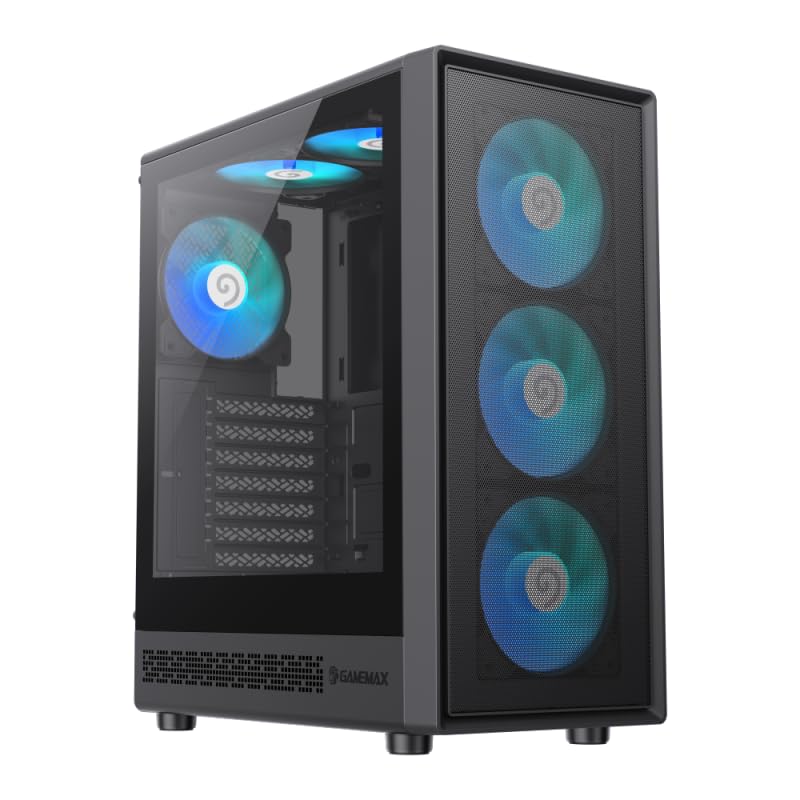 GAMEMAX Storm 2 AB ATX Gaming Case Pannello Laterale in Vetro Temperato, Ventole 6 x 120 mm, Design con Pannello a Rete, Nero