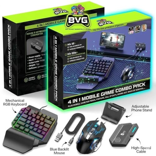 Image of BVG 4-in-1 Mobile Gaming Combo: RGB One-Handed Keyboard, Gaming Mouse, Converter & Stand for Android, Lag-Free Wired & Wireless Connection for FPS Games
