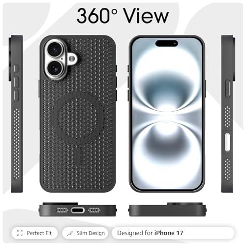 Image of Pikkme Back Cover for iPhone 17 | Honeycomb Cooling Design | Silicone Heat Dissipation | Mag-Safe Compatible | Shockproof Camera Protection Bumper Case (Black)