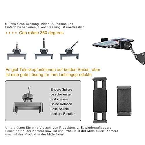 Overhead-Stativ für Kamera Webcam Ringlicht, Mini Flexibeles Flexibler Über-Kopf-Arm Fotostativ für iPhone Mikrofon mit… – Bild 5