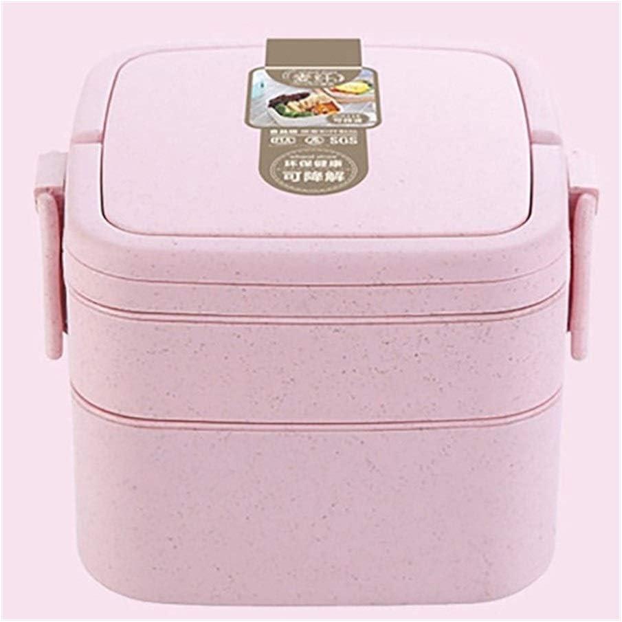 Bento Lunch Box Portable 2-tier Lunch Box, Multi-style Lunch Box With Cutlery Can Heat Food Container With Microwave (Color : PINK Square)