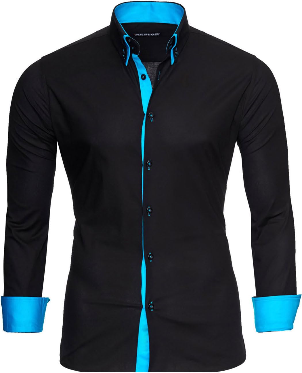 Reslad Herren-Hemd Slim Fit Kontrast Langarm-Hemd Alabama RS-7050