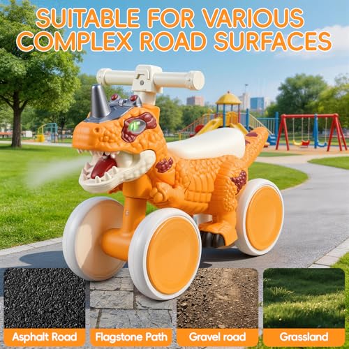 Image of Kids Tricycle, Dinosaur Toys Trike Bike with Safe Anti-Rollover Design, Music, Storage Basket, Big Wheels & LED Lights, Toddler Ride on Toys, Bicicletas para Ninos De 3 Anos a 6 (Orange)