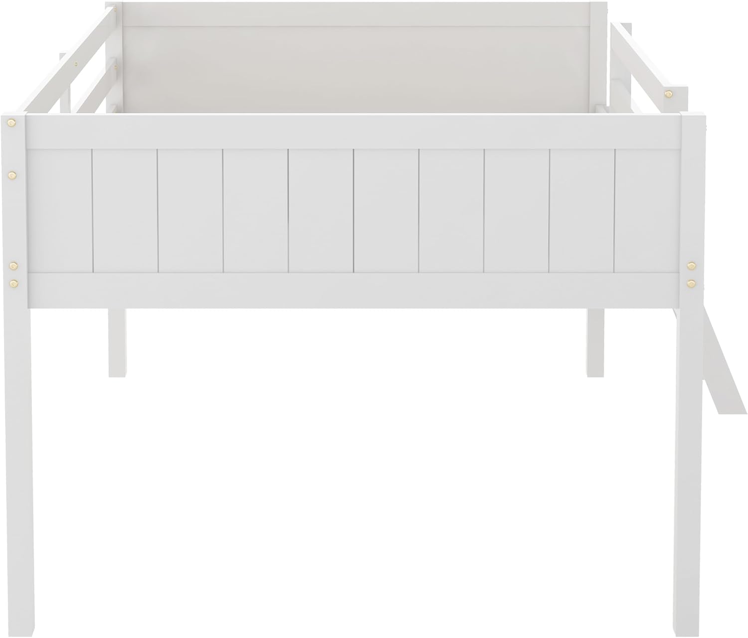 Full Size Low Loft Bed with Convertible Ladder, Solid Wood Frame & Guardrails, No Box Spring Needed, White Loft Bed for Kids, Teens, Bedroom or Guest Room