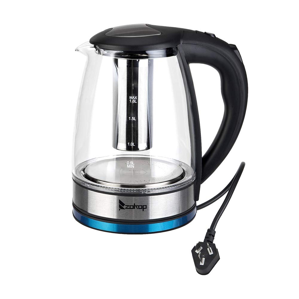 Electric Kettle with Glas,Electric Glass Kettle and Tea Maker with Temperature Controls 110V 1500W 1.8L Glass Electric Kettle with Filter, Stainless Steel Lid & Bottom