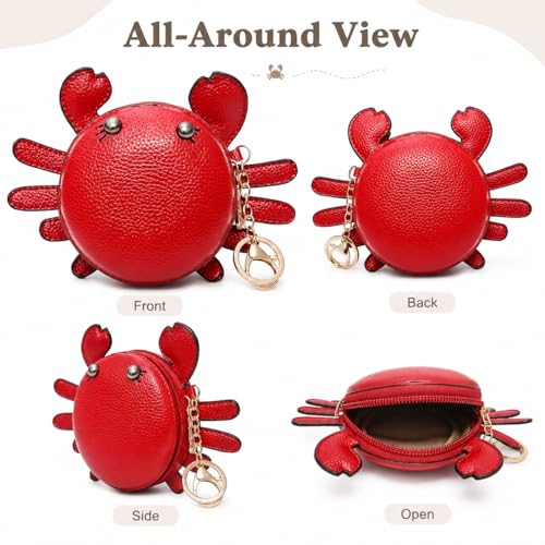 Image of QZUnique Women's PU Leather Crab Shape Pendant Purse Mini Bag Key Chain