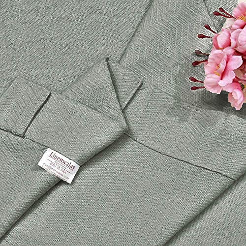 Image of LINENWALAS Textured Herring Bone Weave Curtain Drapes for Door with Elegant Back Tabs (4.5 FT X 7 FT, Bluish Grey)