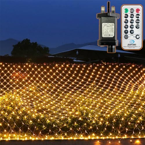 TIYUPA 204 LED Net Lights Outdoor, 3M x 2M Mesh Fairy String Lights Mains Powered Plug in, 8 Modes Weatherproof Garden Net Curtain Light, Christmas Decorative for Balcony Fence Backyard (Warm White)