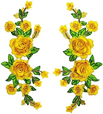 1 Pair Rose Flower Embroidery Sew On Patches Applique for Dress Ha