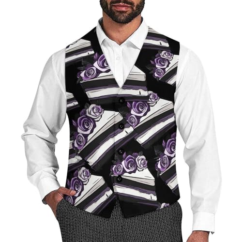 Asexual Pridees Flag Cake Dessert Men's Suit Vests Business Formal Dress Vest V-Neck Waistcoat for Wedding Casual