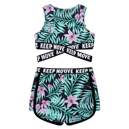 Moily Kids Girls 2 Piece Athletic Dance Outfit Criss Cross Crop Top with Booty Shorts Dancewear Swimsuit4