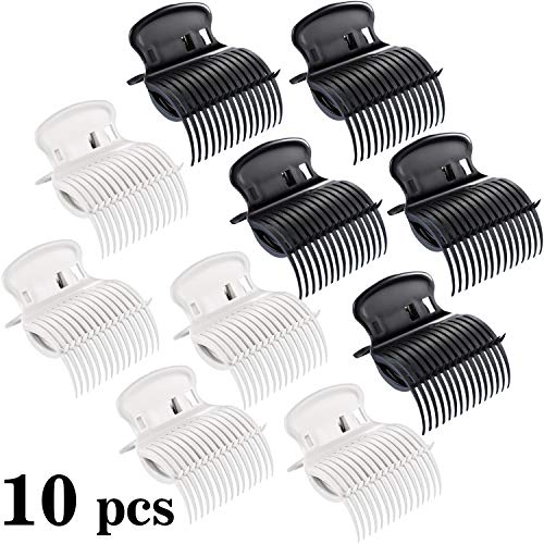 10 Pieces Hot Roller Clips Hair Curler Claw Clips Replacement Roller Clips for Women Girls Hair Section Styling (White,Black)