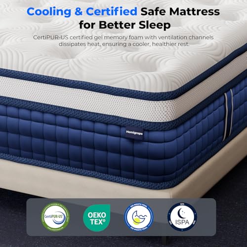 Image of Full Size Mattress 10 Inch, 9 Layer Hybrid Mattress in a Box W /Cooling Gel Memory Foam, 7-Zones Pocket Spring, Medium Firm Bed, Motion Isolation, Fiberglass-Free,100-Night Trial, CertiPUR-US