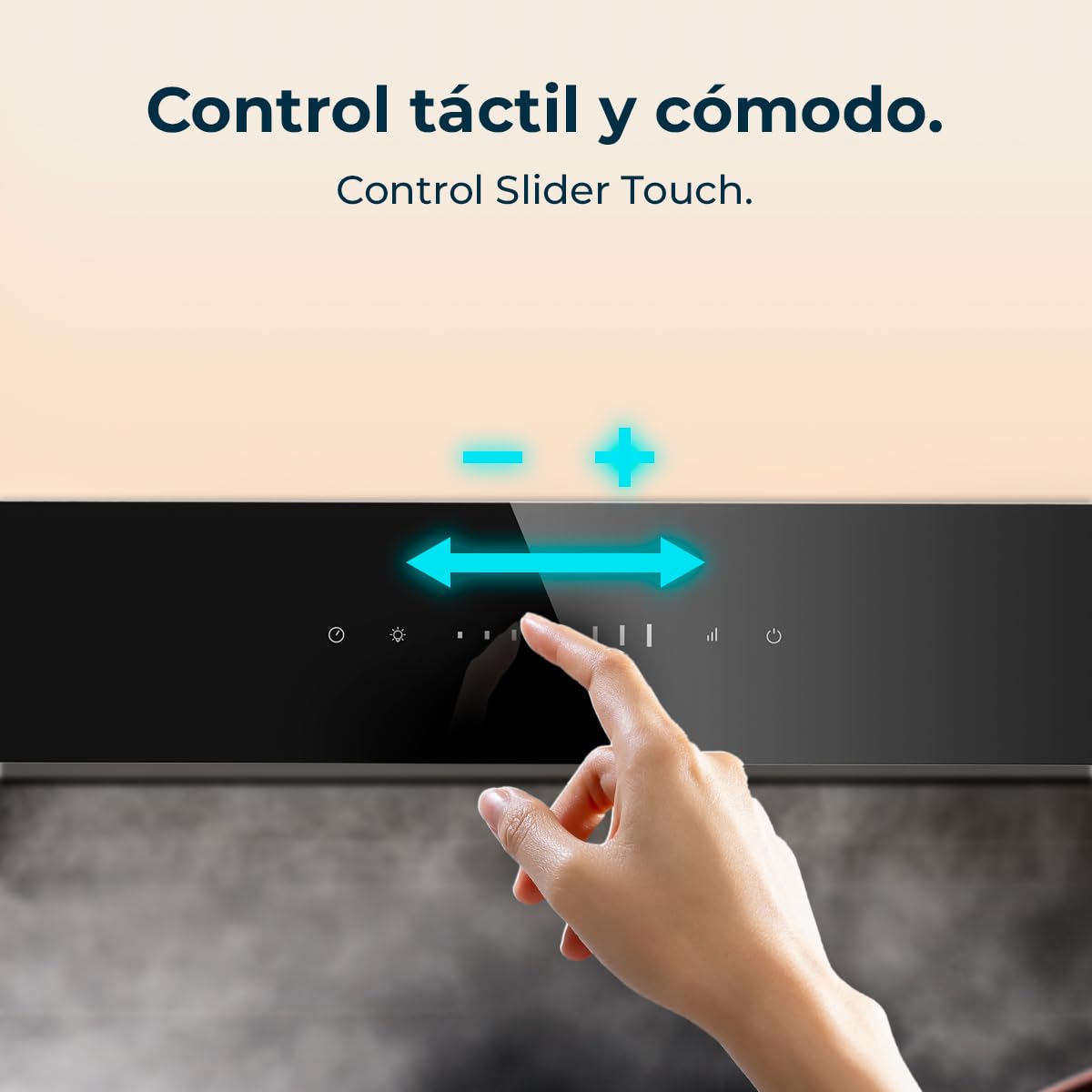 Cecotec Campana Extractora de Encimera 90m Bolero Flux ET 908000 Glass Black A++. 210W, Succión 800m3/h, 8 Velocidades, Slider Touch Control, Filtro Carbono, Acabado en Cristal Negro