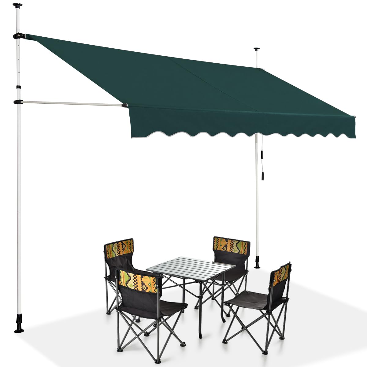 COSTWAY Toldos Exterior Terraza, Toldo Manual con Manivela y Resistente a la Intemperie, en Altura 200-300 cm, Toldos Exterior Terraza Enrollable para Balcón y Terraza (300 x 120 cm,Verde)