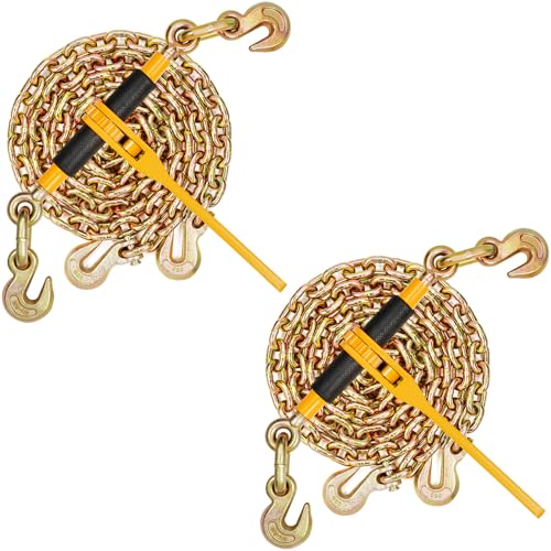 VEVOR Kit Tendeur à Cliquet pour Chaîne d'Arrimage 10-12,7 mm avec Chaîne G80 10 mm x 304,8 cm, Charge de Travail Sécurisée 4172 kg, Lot de 2, Crochets de...
