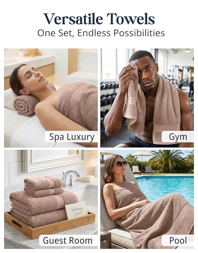 Image of LANE LINEN 6 Piece Premium Spa & Hotel Quality Hand Towel Set, 100% Cotton, Highly Absorbent, Ultra Soft (2 Bath Towels, 2 Hand Towels, 2 Washcloths, Taupe)