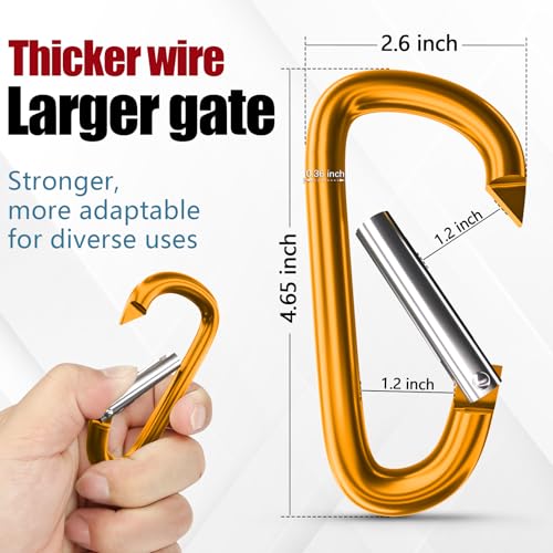 Image of sprookber 4 inch & 5 inch Extra Large Aluminum Carabiner D Ring, Caribeener Clips, Spring Snap Hook for Keychain Clip, Set of 4