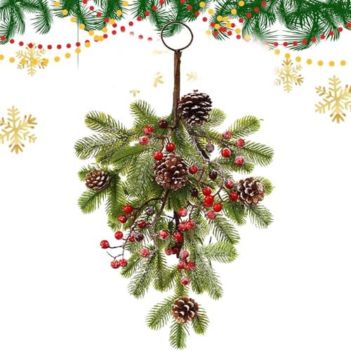 Couronne de Noël en goutte d'eau avec pommes de pin et baies pour porte
